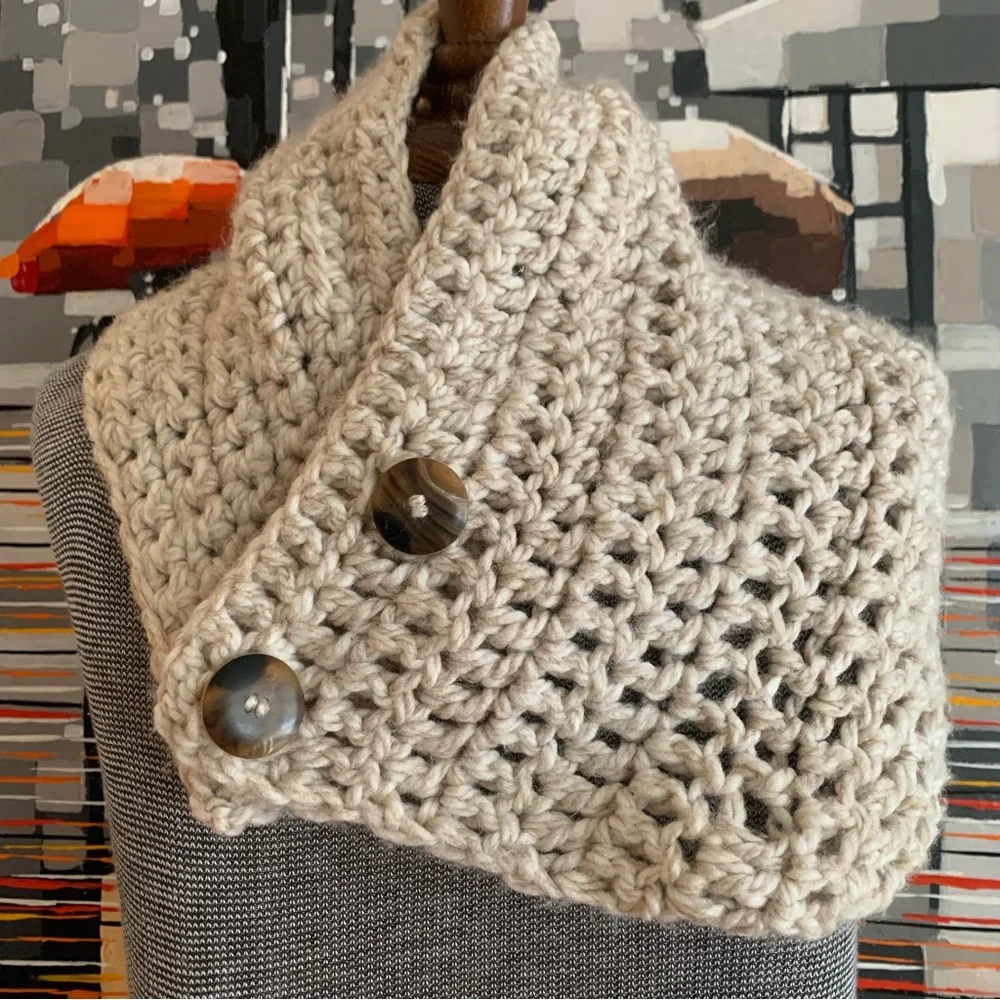 Handmade Chunky Knit Crochet Scarf in Oatmeal Brown